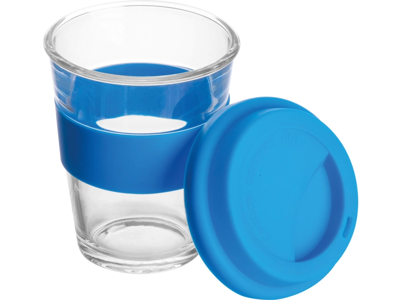 Szklany kubek z pokrywką 300 ml, niebieski