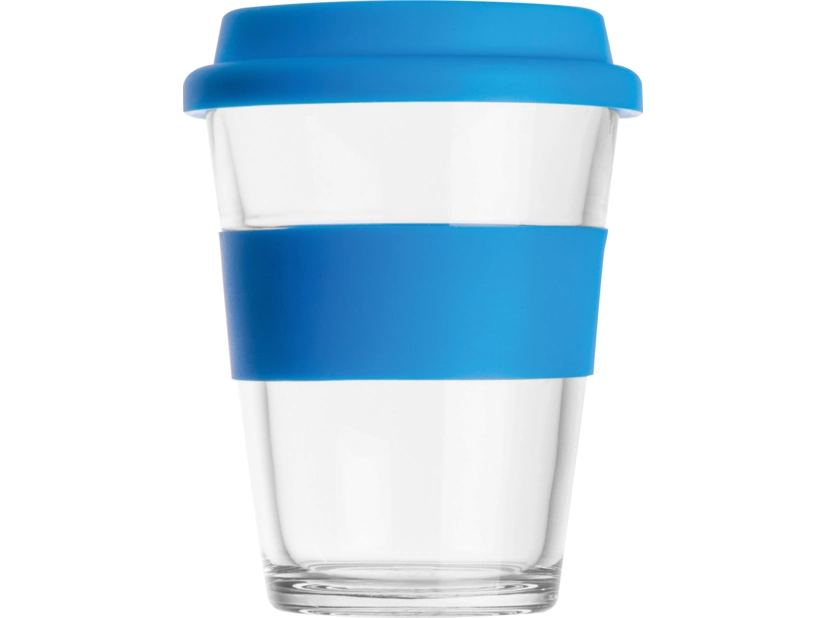 Szklany kubek z pokrywką 300 ml, niebieski