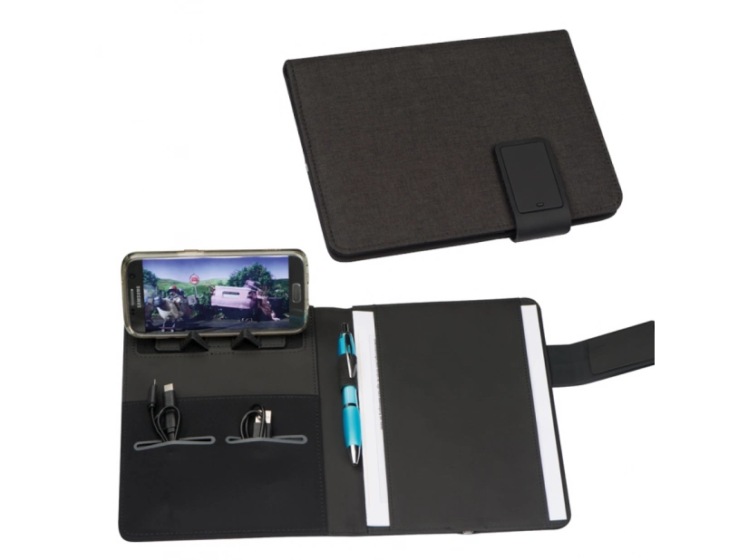 Biała teczka A5 z powerbankiem i LED grawerem logo