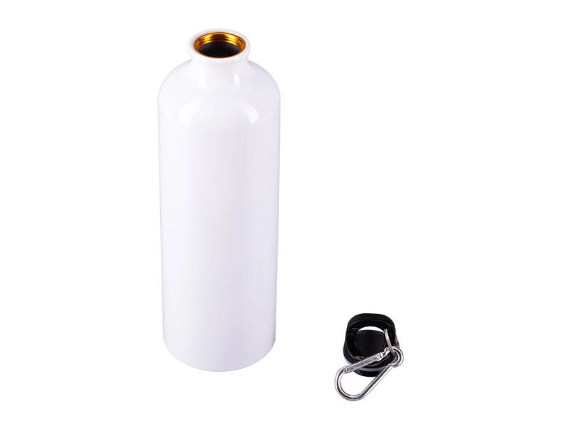 Biały bidon aluminiowy 800 ml z logo firmy, leak proof