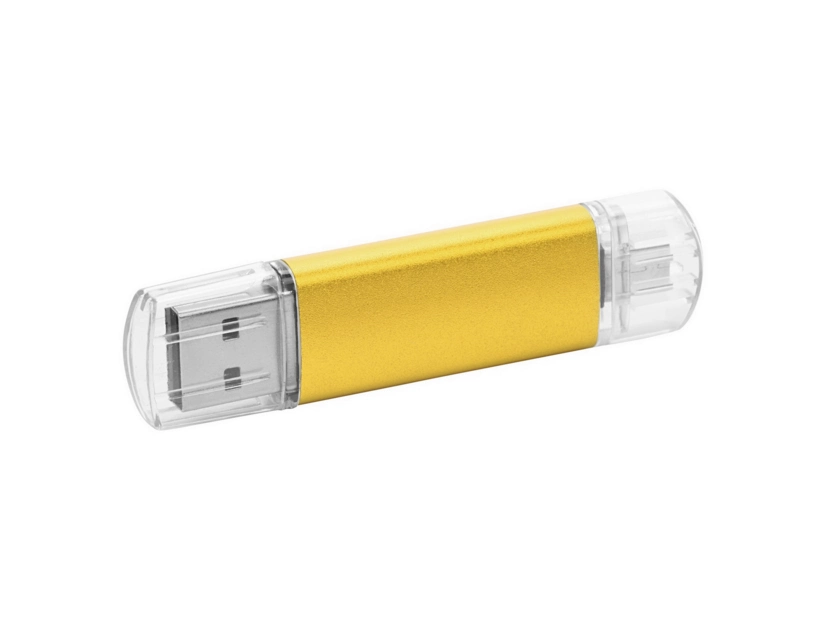 Pendrive OTG metalowy żółty z logo – USB C, gadżet firmowy