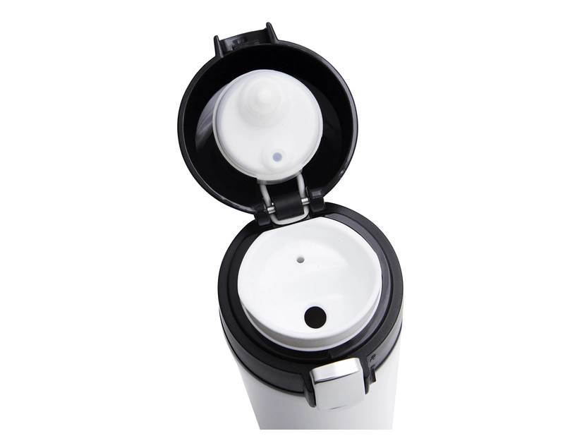 Biały kubek termiczny z ustnikiem Secure 400 ml z logo – stal 18/8