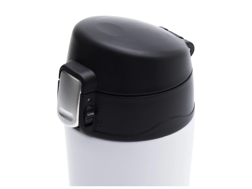 Biały kubek termiczny z ustnikiem Secure 400 ml z logo – stal 18/8