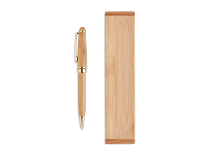 Bambusowy długopis ekologiczny Etna w drewnianym pudełku