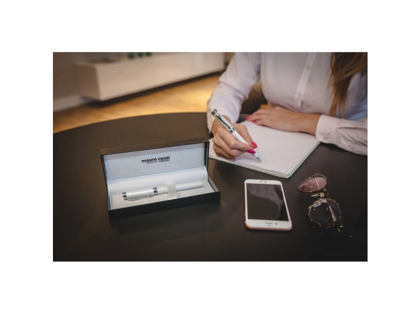 Długopis i pióro kulkowe, Mauro Conti, białe, nadruk logo