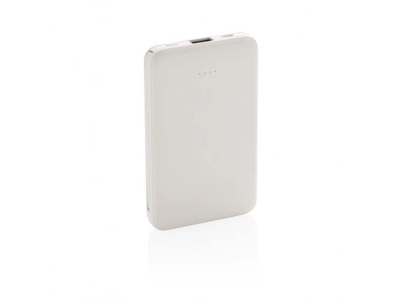 Biały power bank 5000 mAh, z zintegrowanym kablem 3 w 1