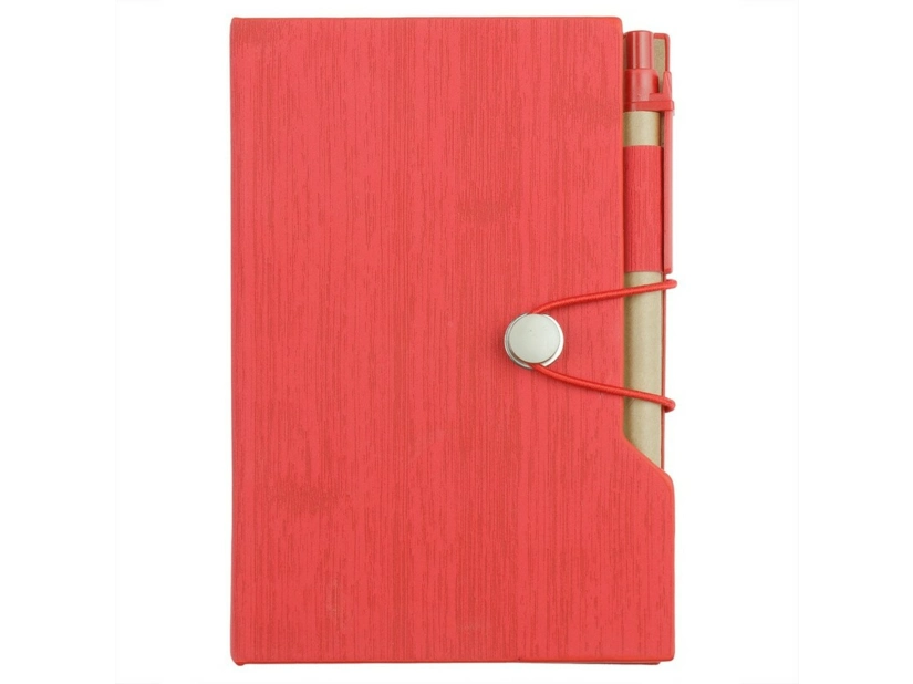Czerwony notatnik  A6 z karteczkami samoprzylepnymi i długopisem