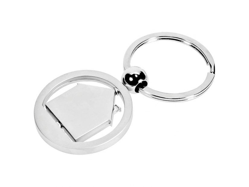 Brelok metalowy domek srebrny z grawerem w pudełku