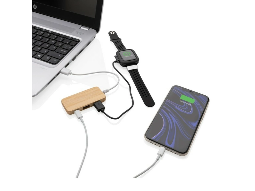 Bambusowy HUB USB 2.0 z USB typu C