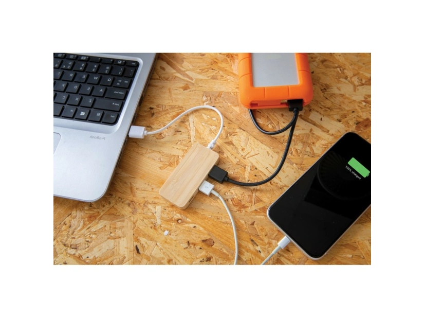 Bambusowy HUB USB 2.0 z USB typu C