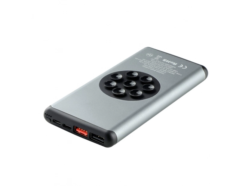 Powerbank grafitowy @ 10 000 mAh z logo i przyssawkami