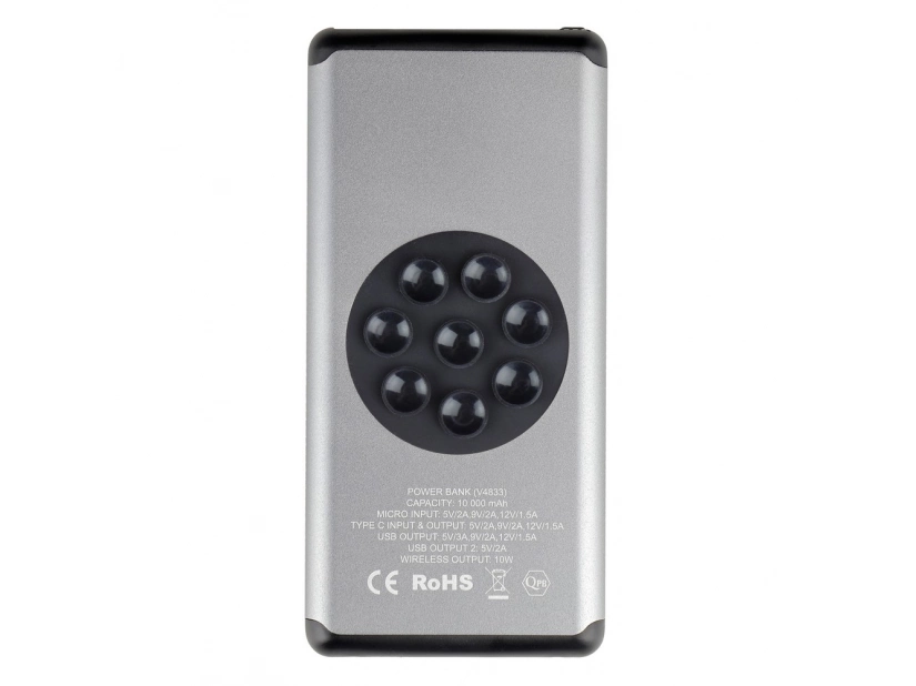 Powerbank grafitowy @ 10 000 mAh z logo i przyssawkami