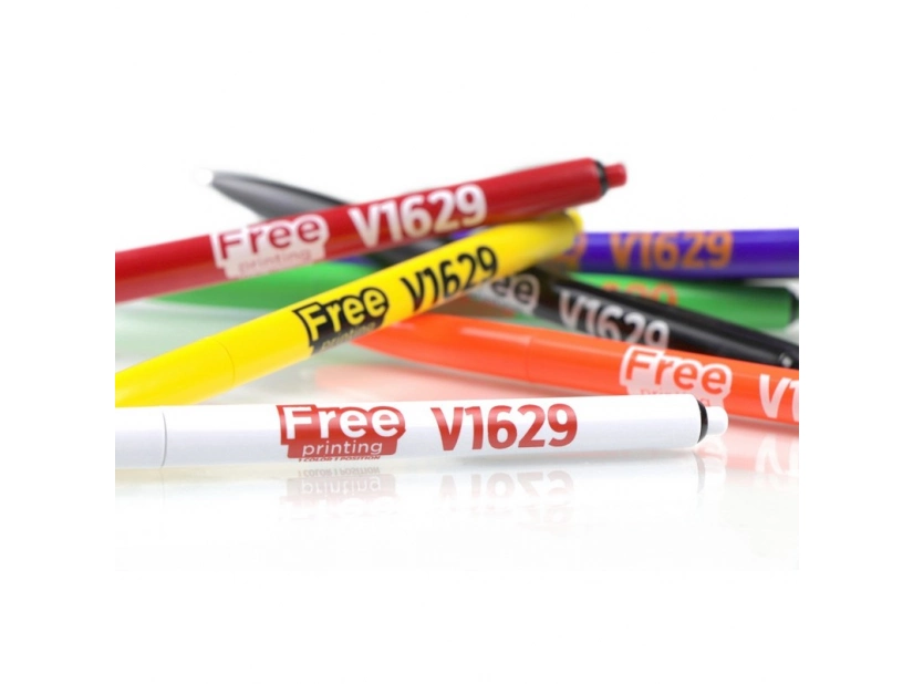 Żółty długopis plastikowy z nadrukiem i czarnym klipsem