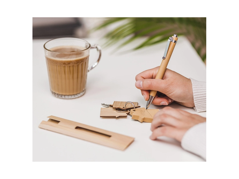 Bambusowy brelok z notesem memo Homeland, beżowy