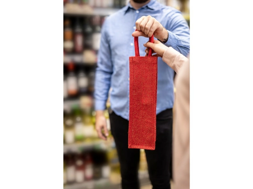 Jutowa torba na butelkę, czerwona