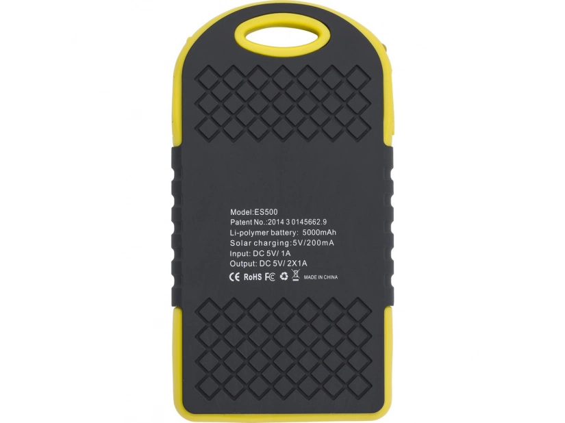 Żółty power bank 4000 mAh, ładowarka słoneczna