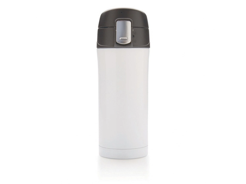 Biały kubek termiczny 300 ml z logo, stal nierdzewna, leakproof
