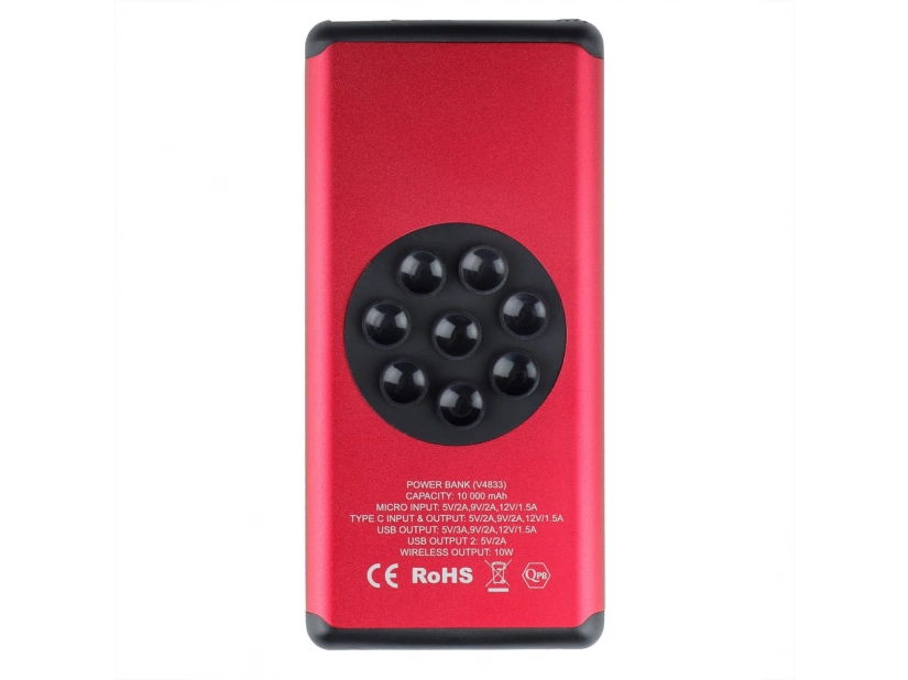 Bezprzewodowy power bank 10000 mAh @ Mauro Conti z przyssawkami, czerwony, 10W