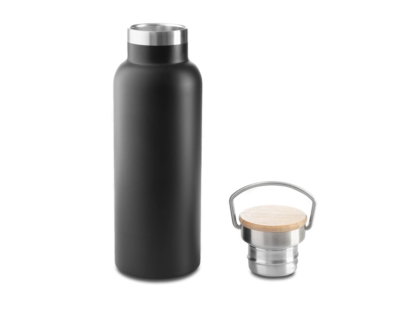 Czarna butelka termiczna 500 ml z bambusową nakrętką