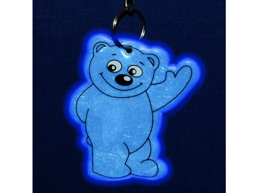 Brelok odblaskowy miś niebieski z nadrukiem logo