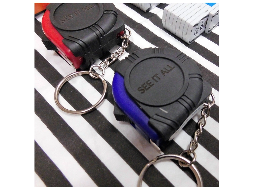 Niebieski brelok miarka Exacto 1m z nadrukiem logo