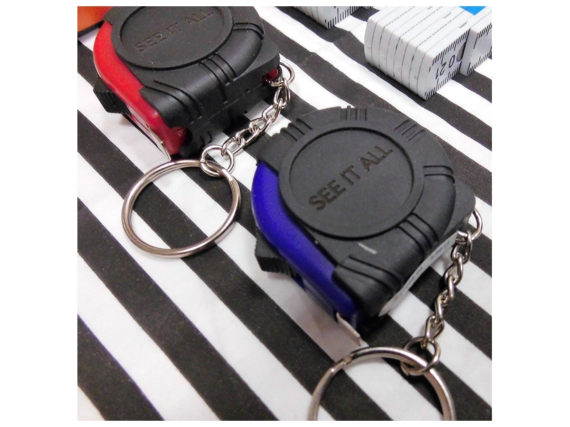 Brelok miarka reklamowa, zwijana 1m Exacto, czerwony kolor