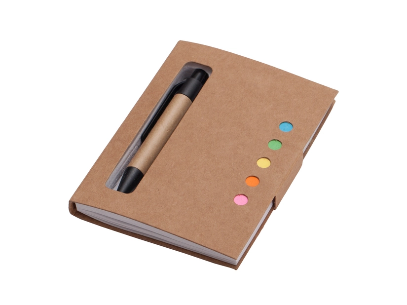 Beżowy notes 80x110 mm z logo i długopisem – wersja mini