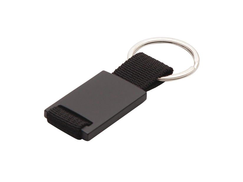 Czarny metalowy brelok reklamowy Swag