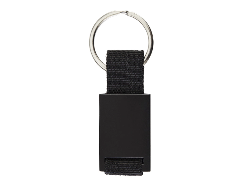 Czarny metalowy brelok reklamowy Swag