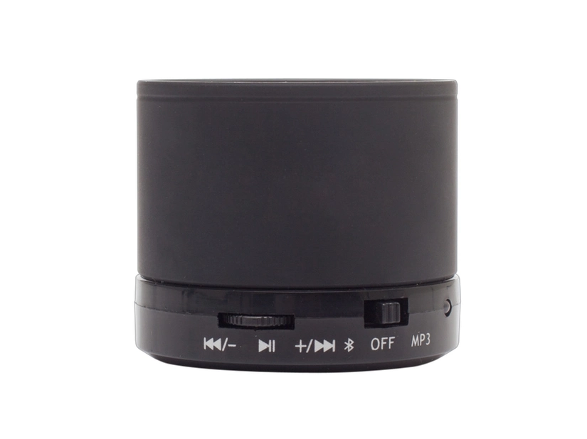 Czarny głośnik reklamowy Partybeat z radiem FM, nadruk logo firmy