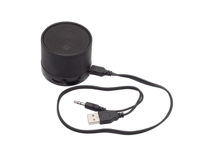 Czarny głośnik reklamowy Partybeat z radiem FM, nadruk logo firmy