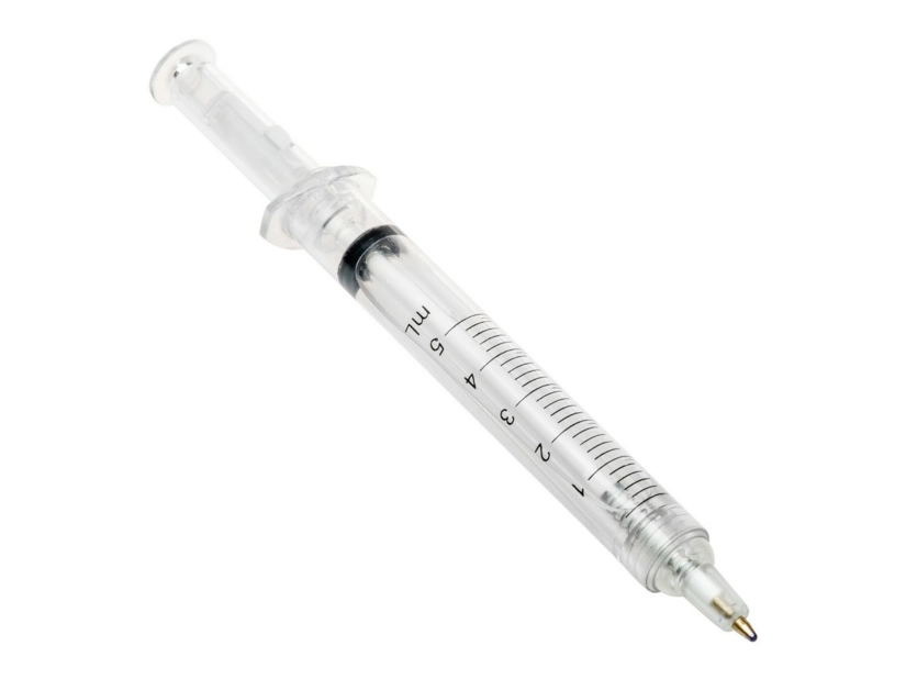 Długopis strzykawka przezroczysty z logo dla aptek