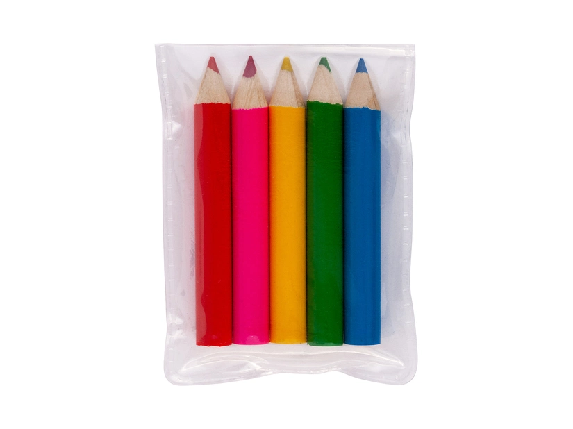 Kredki reklamowe Mini Rainbow, 5 kolorów, etui PVC, drewno