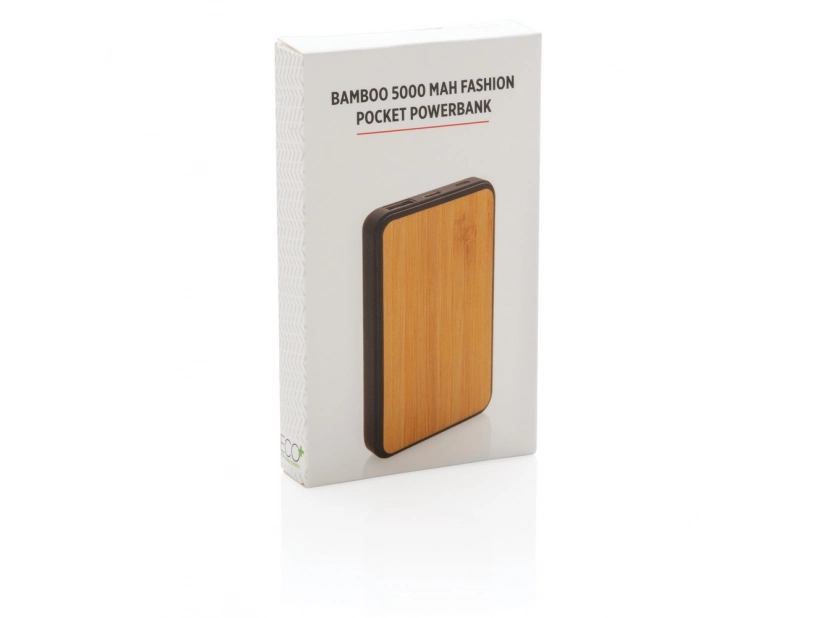 Reklamowy bambusowy power bank 5000 mAh, nadruk logo full color