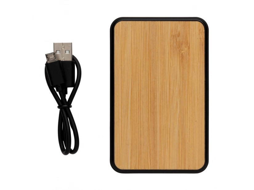 Reklamowy bambusowy power bank 5000 mAh, nadruk logo full color