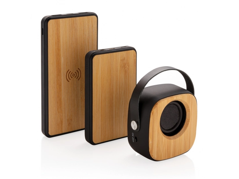 Reklamowy bambusowy power bank 5000 mAh, nadruk logo full color