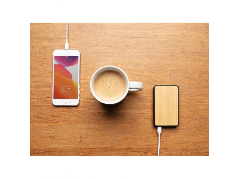 Reklamowy bambusowy power bank 5000 mAh, nadruk logo full color