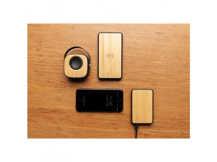 Reklamowy bambusowy power bank 5000 mAh, nadruk logo full color