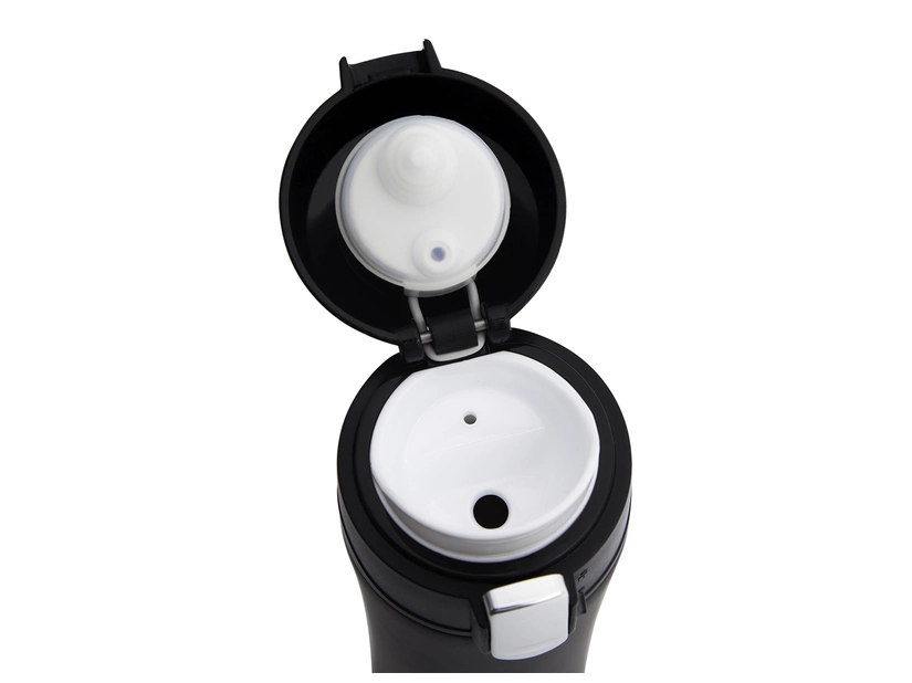 Czarny kubek termiczny z ustnikiem 400 ml z logo unbolt&press