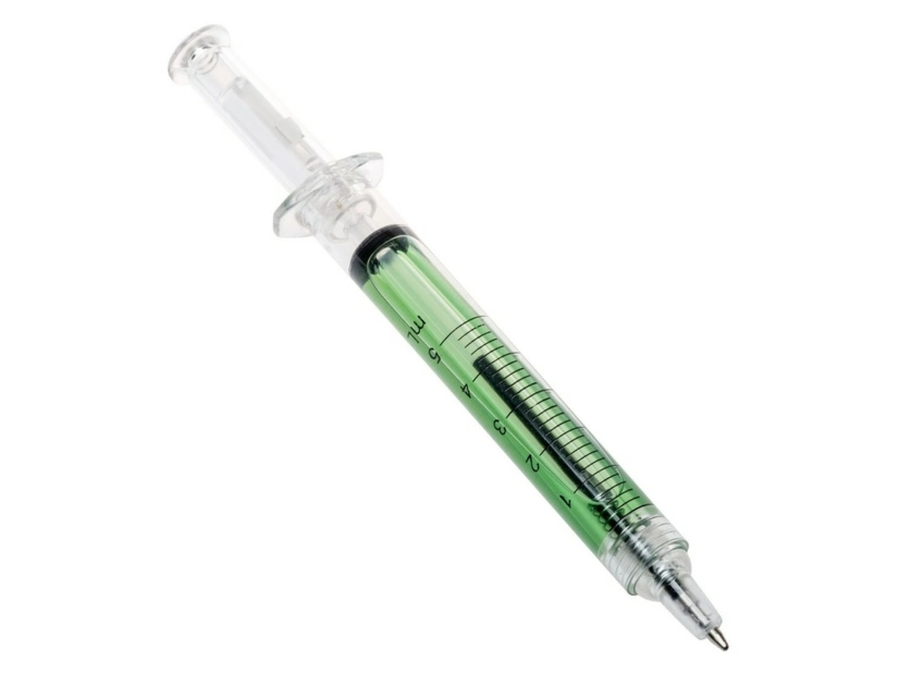 Długopis strzykawka jasnozielony z logo – gadżet medyczny