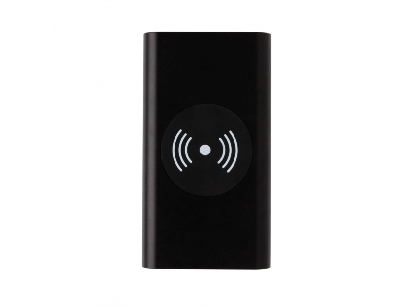 Czarny powerbank bezprzewodowy @ 10000mAh z logo – aluminium