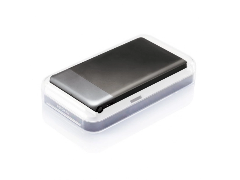 Czarno-szary power bank 4600 mAh z logo firmy LED ABS