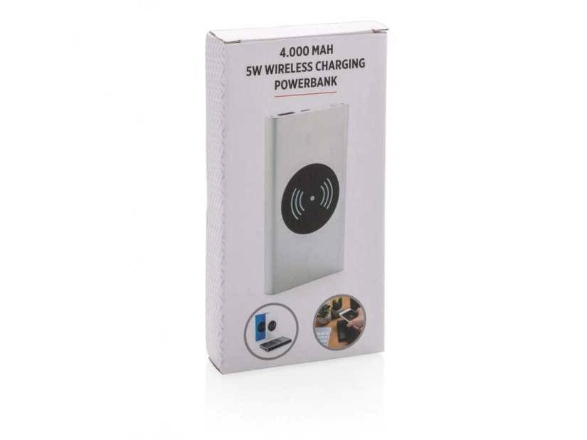 Metalowy bezprzewodowy power bank 4000mAh do graweru logo
