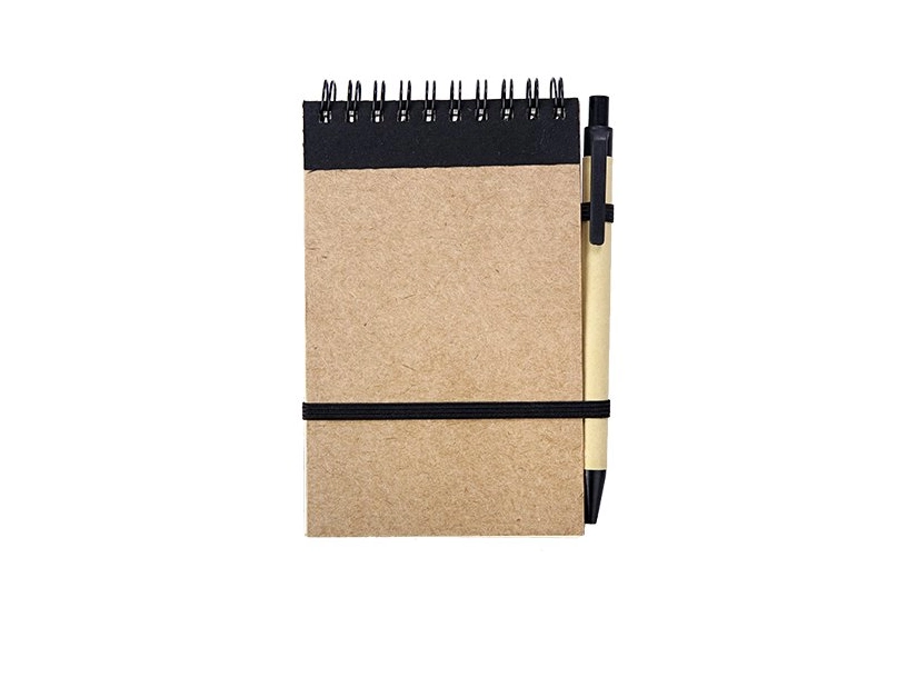 Notes Kraft 90x140/70k gładki z długopisem, czarny/beżowy 