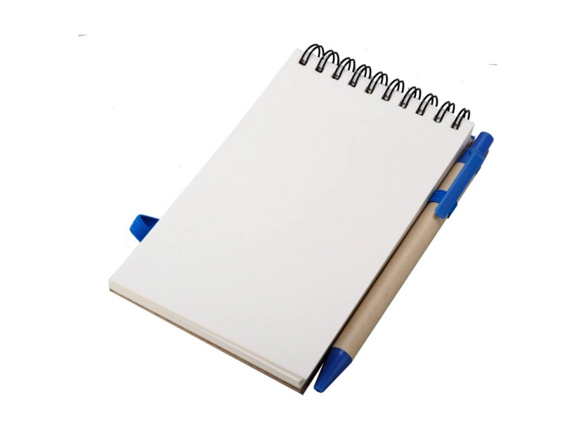 Eko notes niebieski 90x140 z długopisem i logo firmy