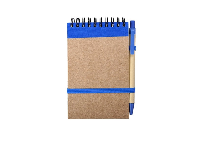 Eko notes niebieski 90x140 z długopisem i logo firmy