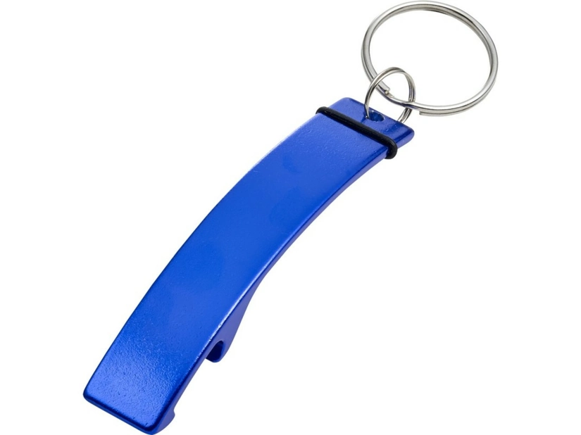 Niebieski metalowy brelok do kluczy, otwieracz do butelek