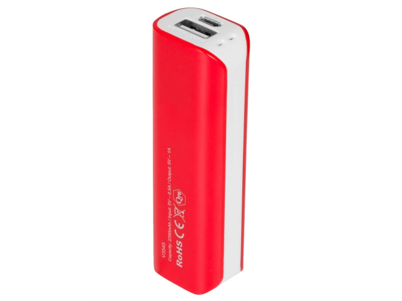 Czerwony power bank 2200 mAh z logo – matowy, firmowy