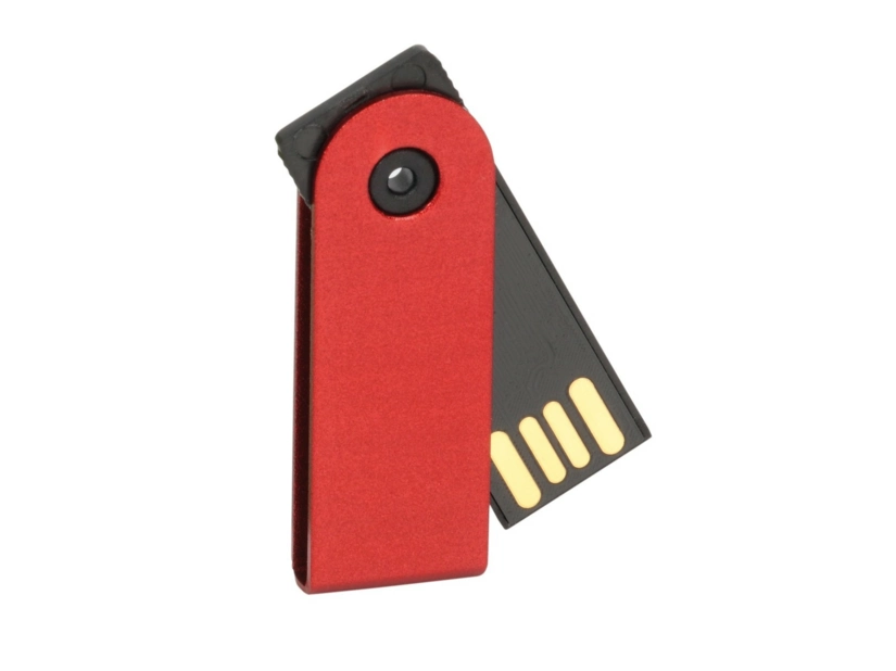 Czerwony pendrive reklamowy 8GB z logo, metalowy obrotowy