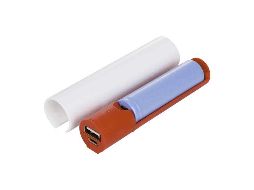 Powerbank 2200 mAh biało-czerwony z logo – plastik, nadruk